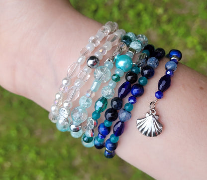 Blue Ocean Multi Strand Memory Wire Bracelet, Gemstone Cuff