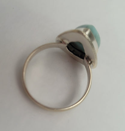 Natural Dominican Larimar Ring, Blue Stone Ring, 925 Sterling Silver Ring, Designer Handmade Statement Ring, Larimar Stone, Tear Drop size 8