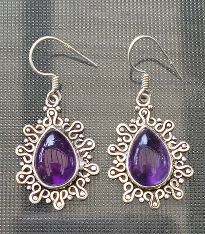Purple Stone Earrings, 100% Natural Amethyst Earrings, 925 Sterling Silver Earrings, Amethyst Stone Earrings, Amethyst Earrings Dangle Women