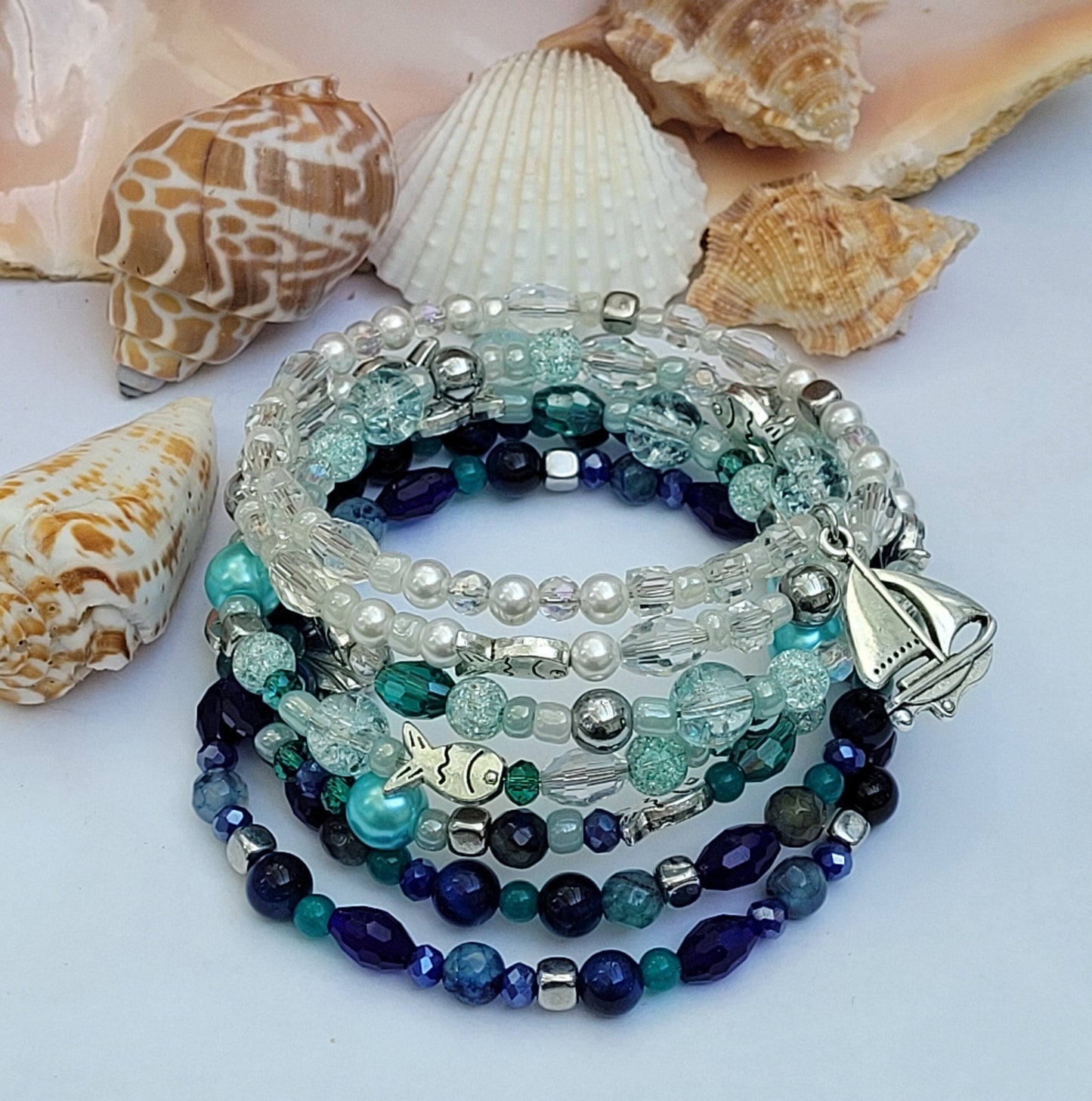 Large beaded bracelets for women "Blue Ocean"