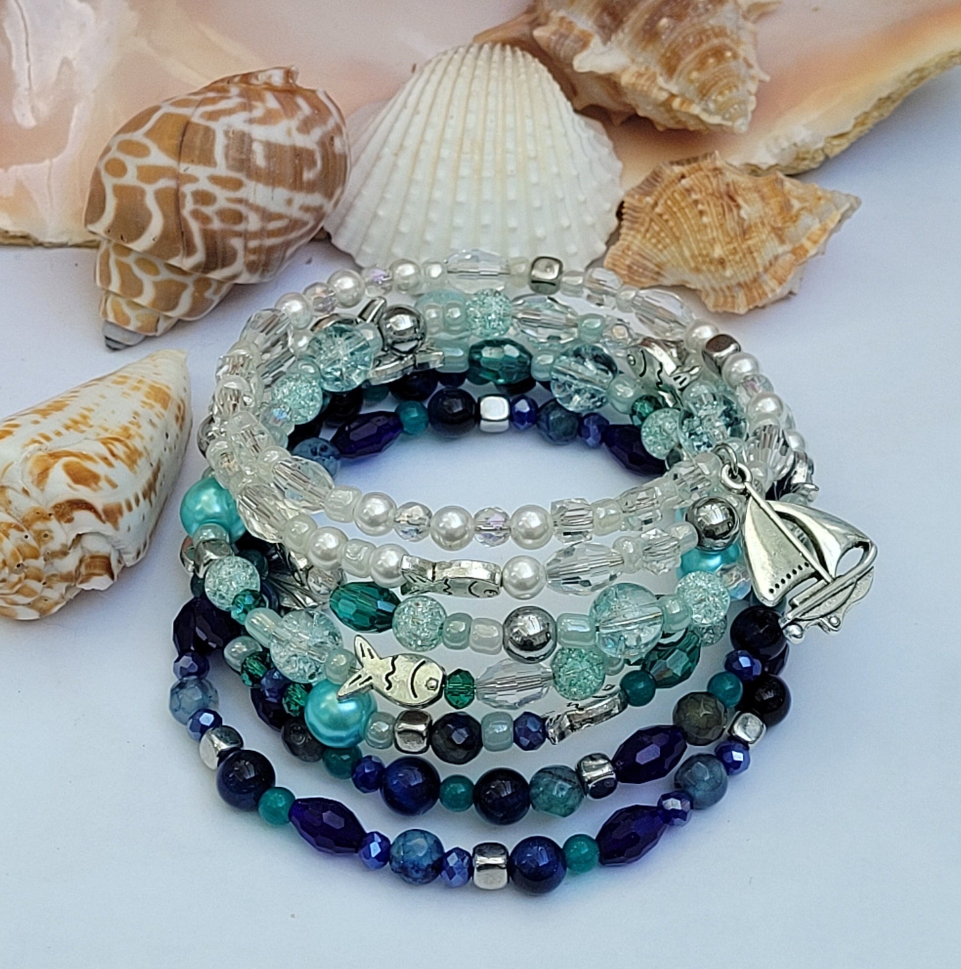 Large beaded bracelets for women "Blue Ocean"