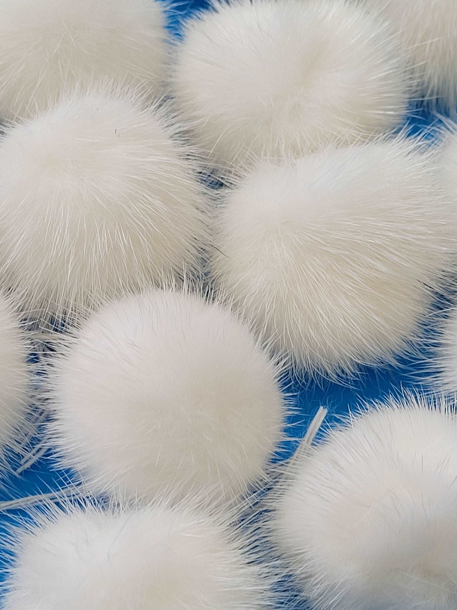 5pc - 2" (50mm) Large Mink Fur Pom Poms Genuine Fur Ball Charm Pendant for Keychain Necklace Earring Pompom Pom Ring White Fur Pompom