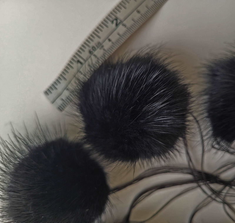 BY ORDER 5pc - 2" (50mm) Genuine Natural Mink Pom Poms Fur Ball Charm Pendant for Keychain Necklace Earring Pompom Pom Ring Black Fur Pompom