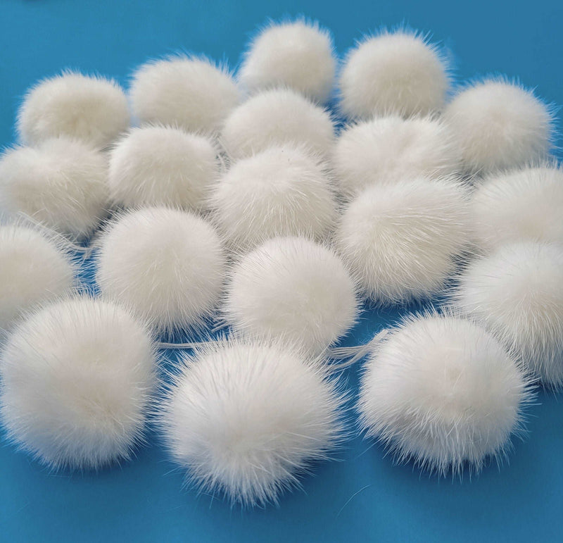 5pc - 2" (50mm) Large Mink Fur Pom Poms Genuine Fur Ball Charm Pendant for Keychain Necklace Earring Pompom Pom Ring White Fur Pompom