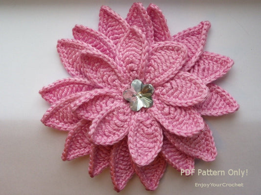 Crochet Flower Pattern: 3D Aster with Diamond Bead (PDF Pattern)
