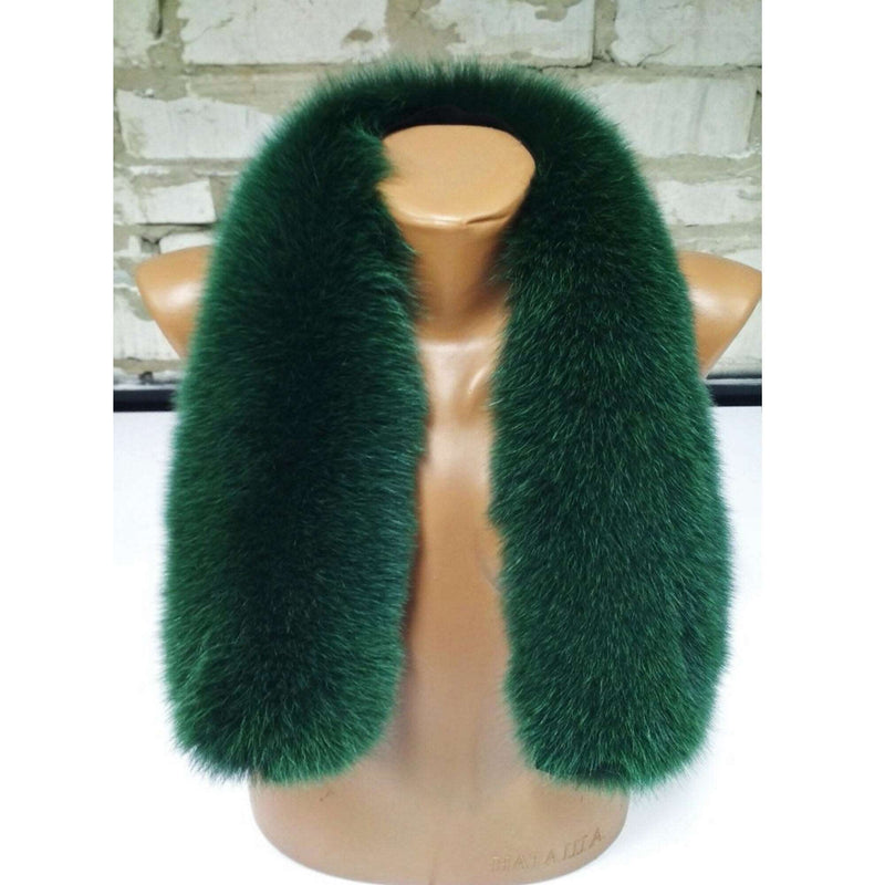 BY ORDER (not Tail) XL Extra Large Real Fox Fur Trim Hood, Green Fur collar trim, Fox Fur Collar, Fur Scarf, Fur Ruff, Fox Fur Hood, Jacket