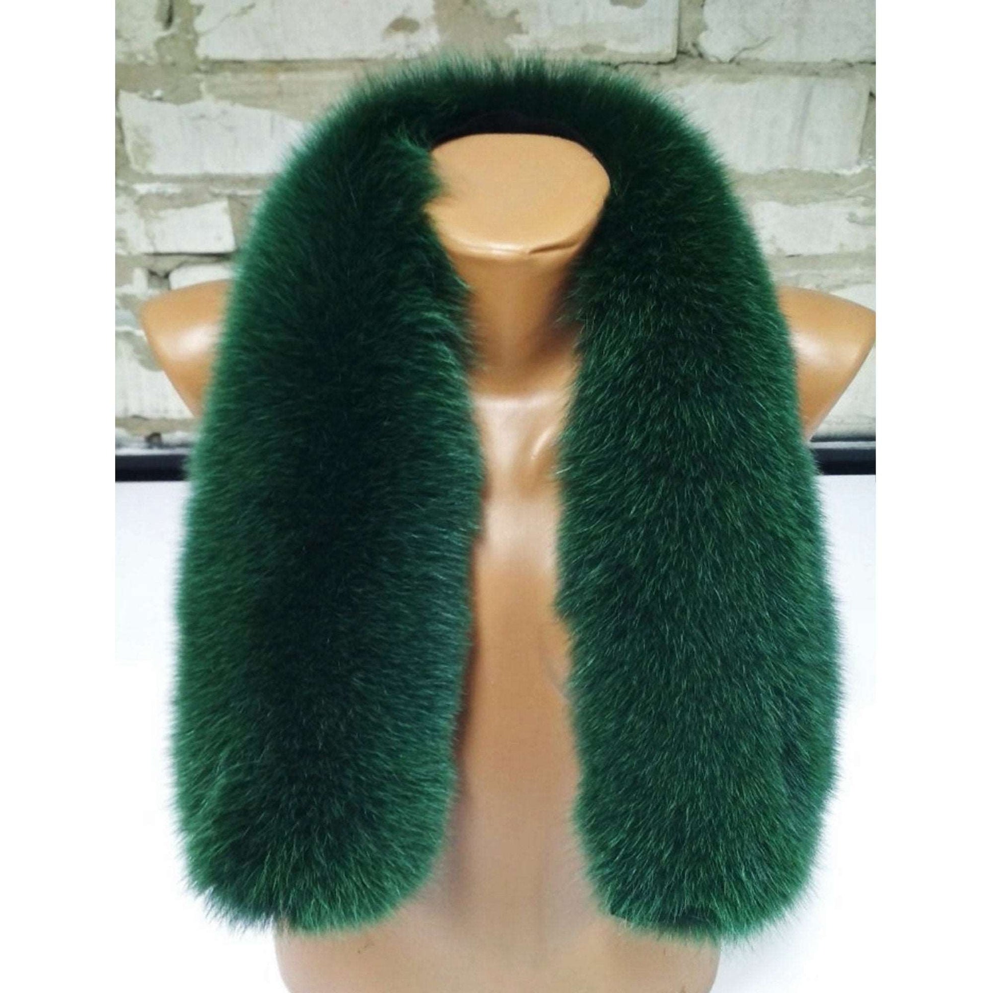 BY ORDER (not Tail) XL Extra Large Real Fox Fur Trim Hood, Green Fur collar trim, Fox Fur Collar, Fur Scarf, Fur Ruff, Fox Fur Hood, Jacket