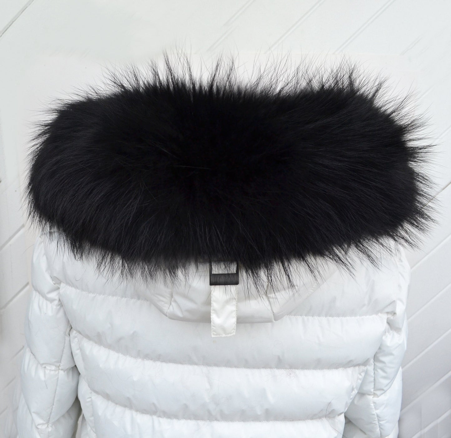 BY ORDER XL Large Black Real Raccoon Fur Collar, Fur Trim for Hoodie, Raccoon Fur Collar, Fur Scarf, Fur Ruff, Hood , Buttons included