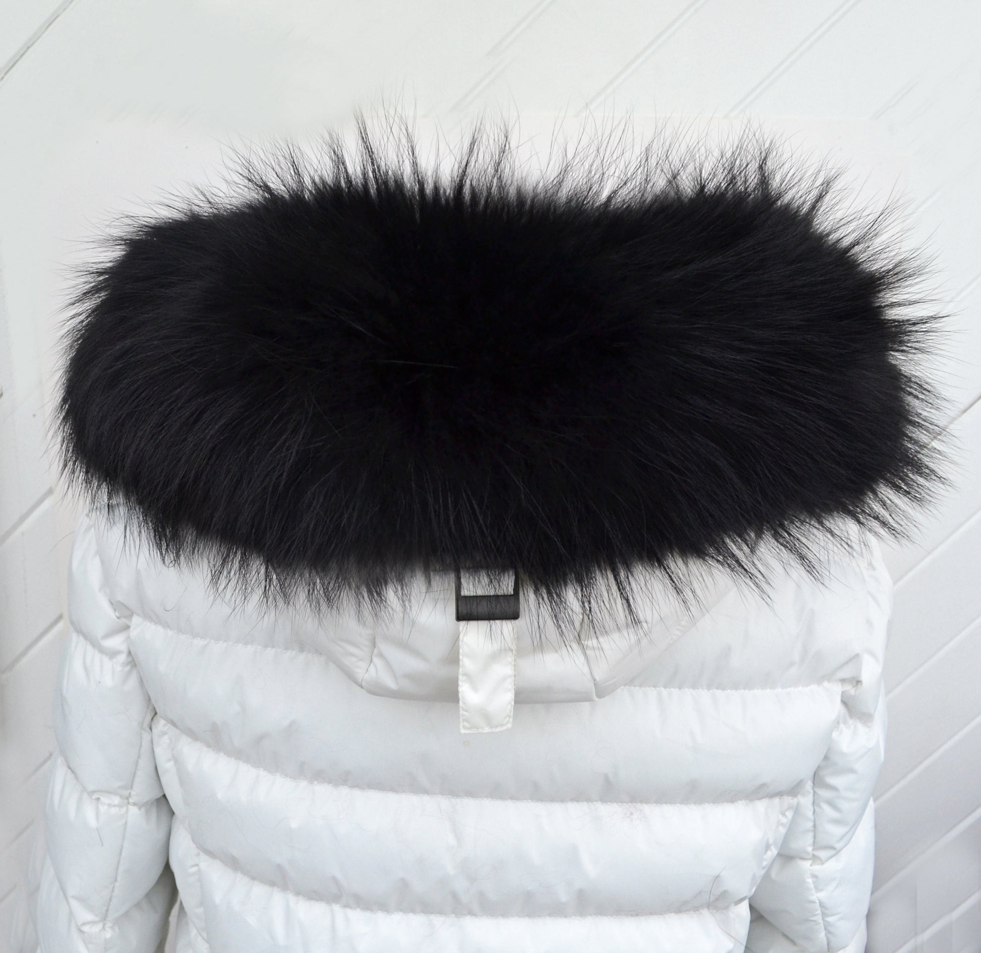 BY ORDER XL Large Black Real Raccoon Fur Collar, Fur Trim for Hoodie, Raccoon Fur Collar, Fur Scarf, Fur Ruff, Hood , Buttons included