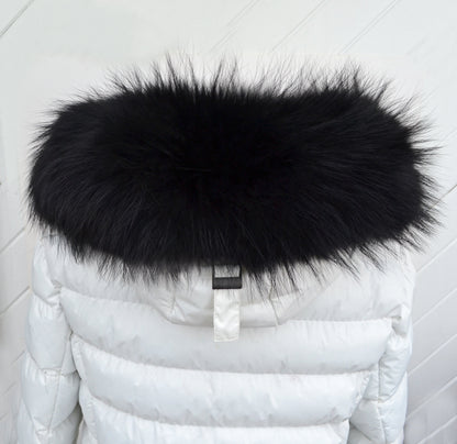 Black real fur collar made from raccoon fur – detailed view
