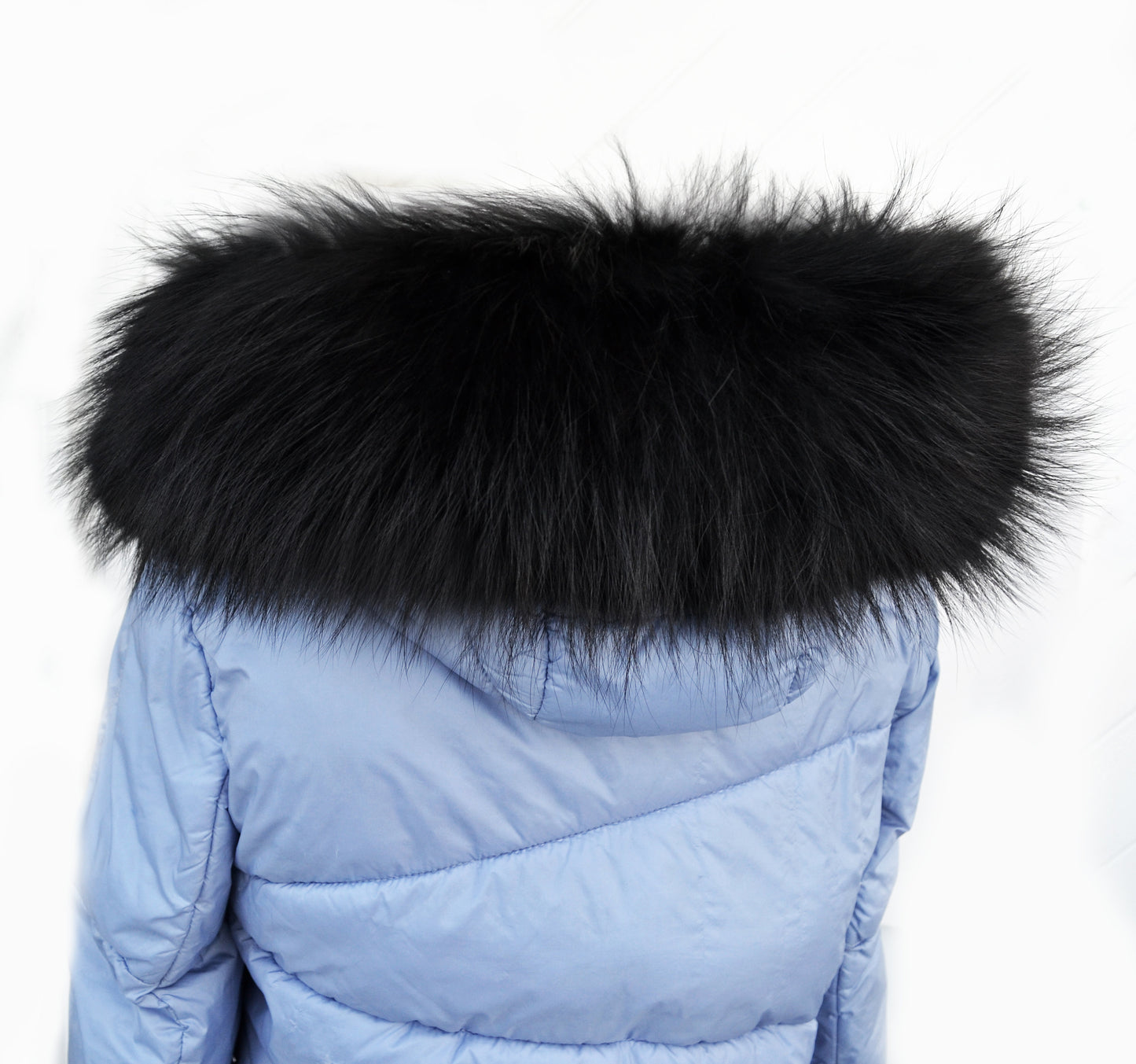 BY ORDER XL Large Black Real Raccoon Fur Collar, Fur Trim for Hoodie, Raccoon Fur Collar, Fur Scarf, Fur Ruff, Hood , Buttons included