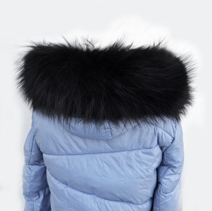 Real raccoon fur collar for women – black genuine fur