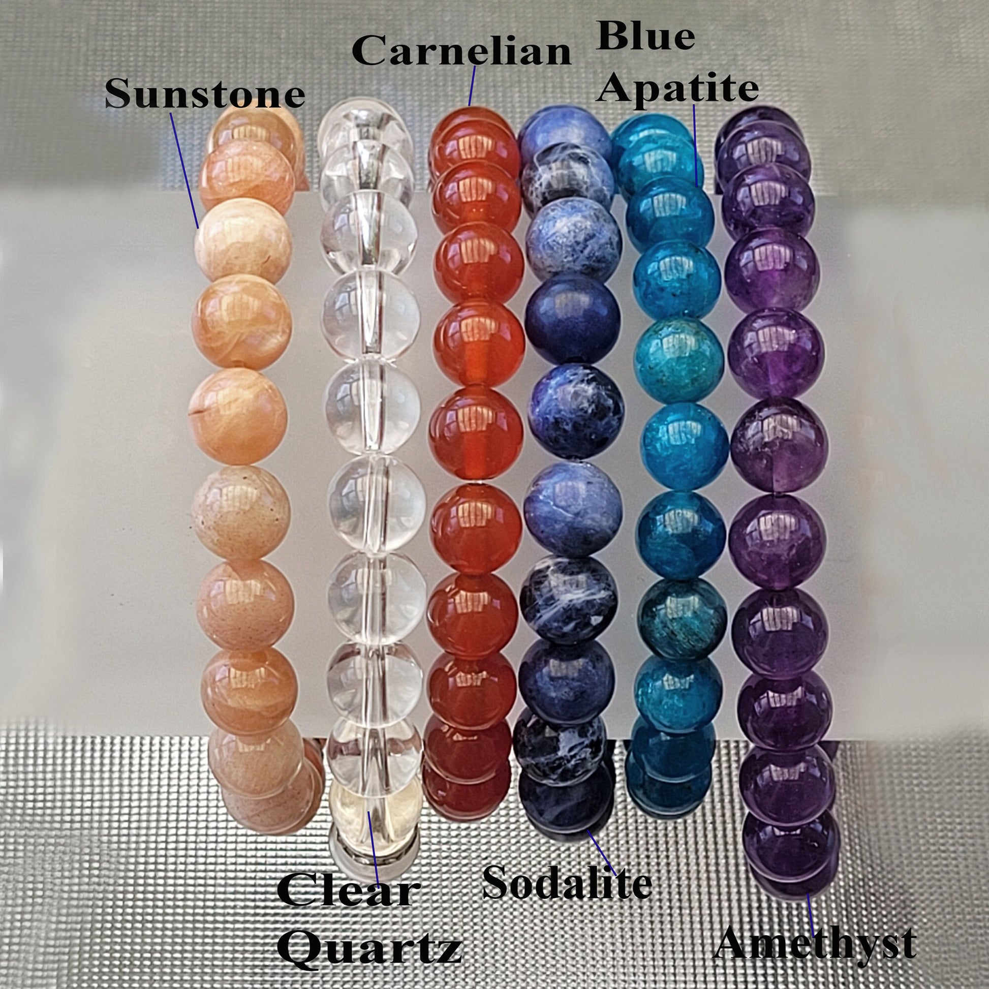 Handmade Gemstone Bracelet: 8mm Round Crystal Beads, Stretchy Healing Bracelet