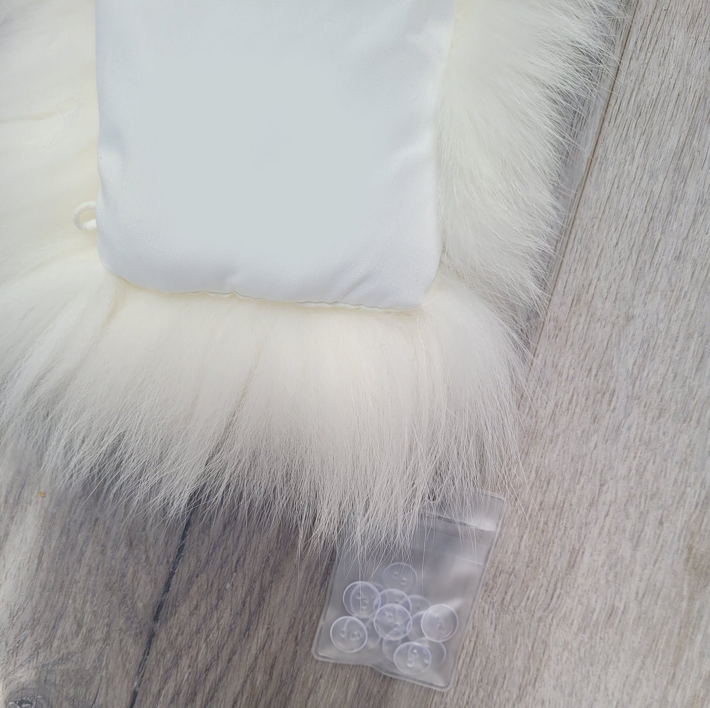BY ORDER XXL Real Fox Fur (skin) Trim Hood with lining and buttons, White and Black Fox Fur Collar, Large Fur Scarf Ruff, Real Fur Hood