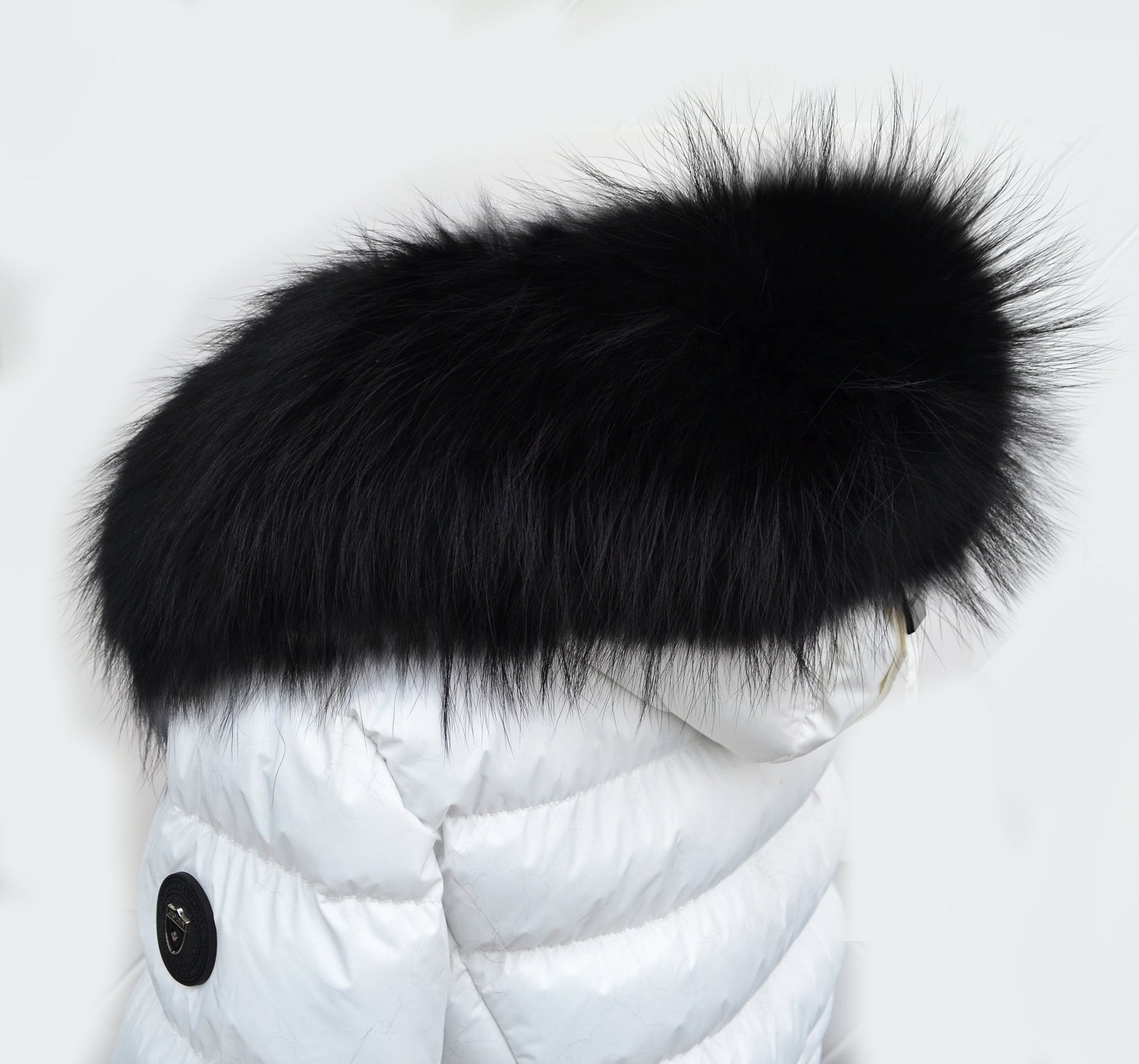 BY ORDER XL Large Black Real Raccoon Fur Collar, Fur Trim for Hoodie, Raccoon Fur Collar, Fur Scarf, Fur Ruff, Hood , Buttons included