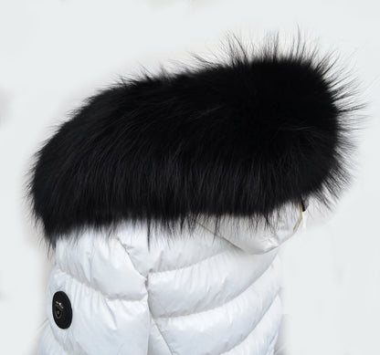 Black raccoon fur hood trim made from genuine raccoon pelt – view 2