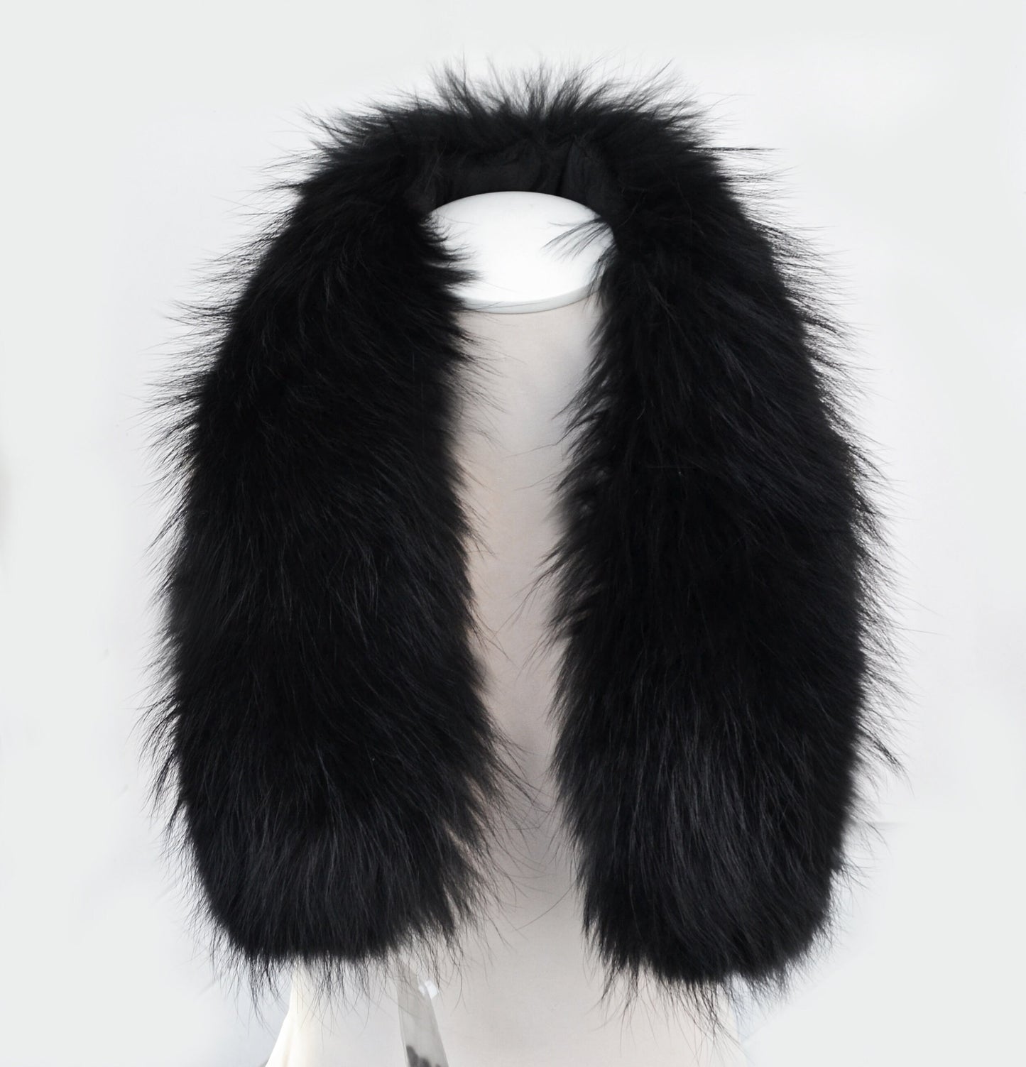 BY ORDER XL Large Black Real Raccoon Fur Collar, Fur Trim for Hoodie, Raccoon Fur Collar, Fur Scarf, Fur Ruff, Hood , Buttons included