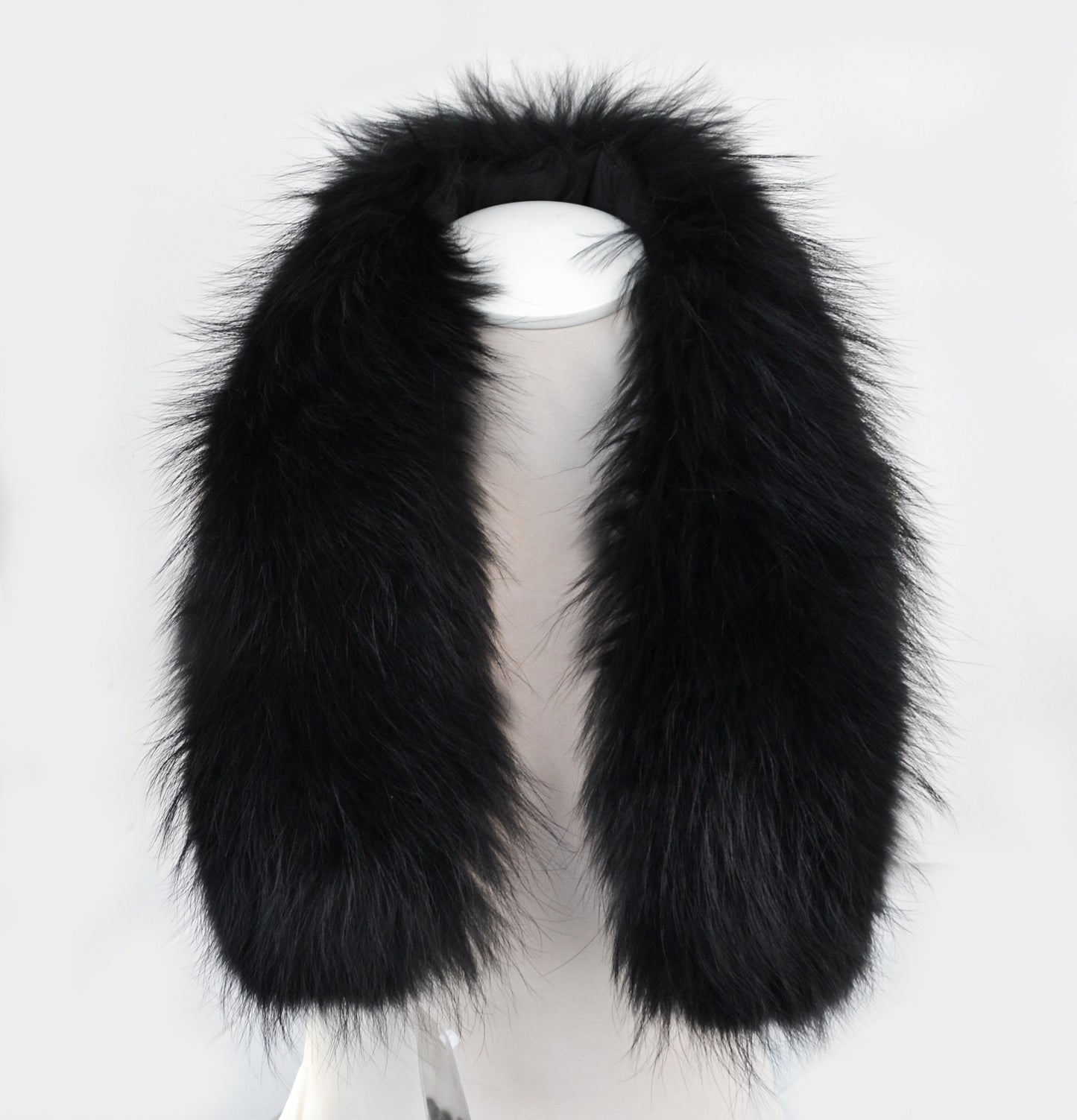 BY ORDER XL Large Black Real Raccoon Fur Collar, Fur Trim for Hoodie, Raccoon Fur Collar, Fur Scarf, Fur Ruff, Hood , Buttons included