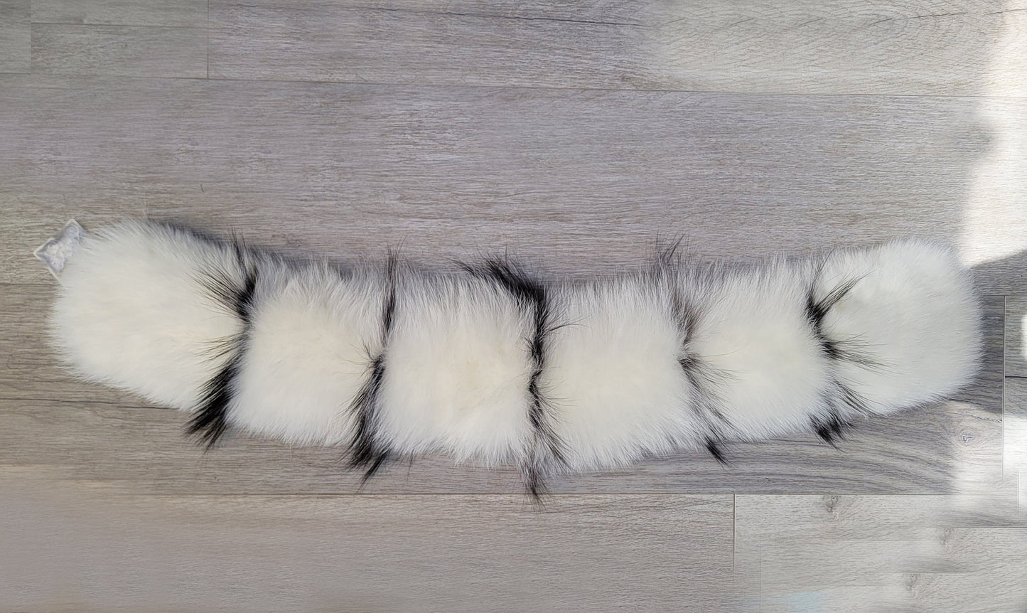 BY ORDER XXL Real Fox Fur (skin) Trim Hood with lining and buttons, White and Black Fox Fur Collar, Large Fur Scarf Ruff, Real Fur Hood