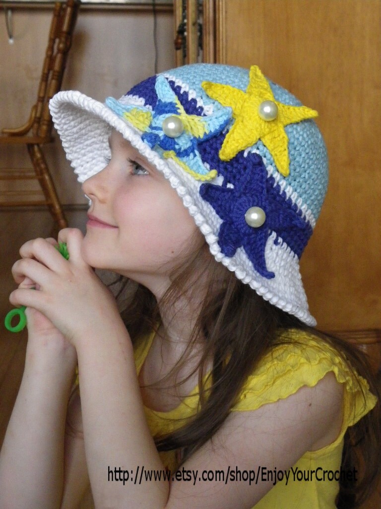 CROCHET PATTERN Hat, Children Pattern Hat, Crochet hat pattern, Starfish, Beach Hat, Brim Hat, Marine, Ocean, Spring, Woman, Sea Star, Baby