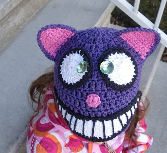 Crochet Beanie Pattern, Animal Crochet Hat,Cheshire Cat Hat, Halloween Crochet Hat, Alice,Wonderland, Cat Hat, fall, winter, children, girl