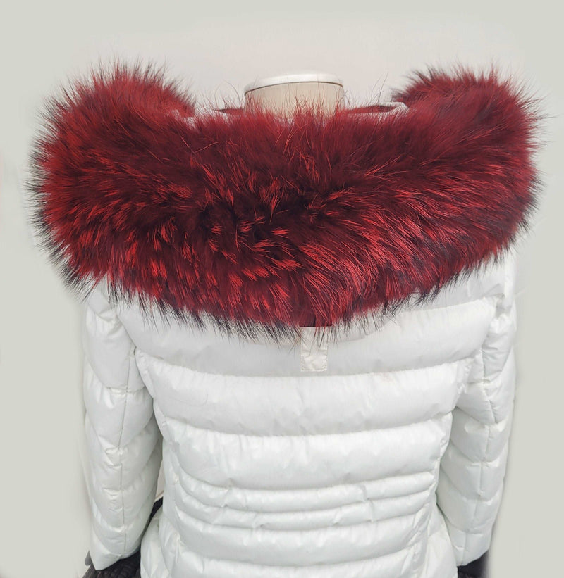BY ORDER XL Large Red Real Raccoon Fur Collar, Fur Trim for Hoodie, Raccoon Fur Collar, Fur Scarf, Fur Ruff, Hood , Buttons included
