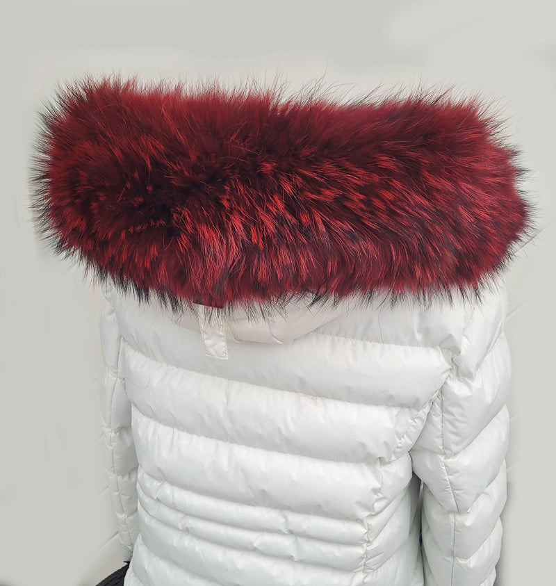 BY ORDER XL Large Red Real Raccoon Fur Collar, Fur Trim for Hoodie, Raccoon Fur Collar, Fur Scarf, Fur Ruff, Hood , Buttons included