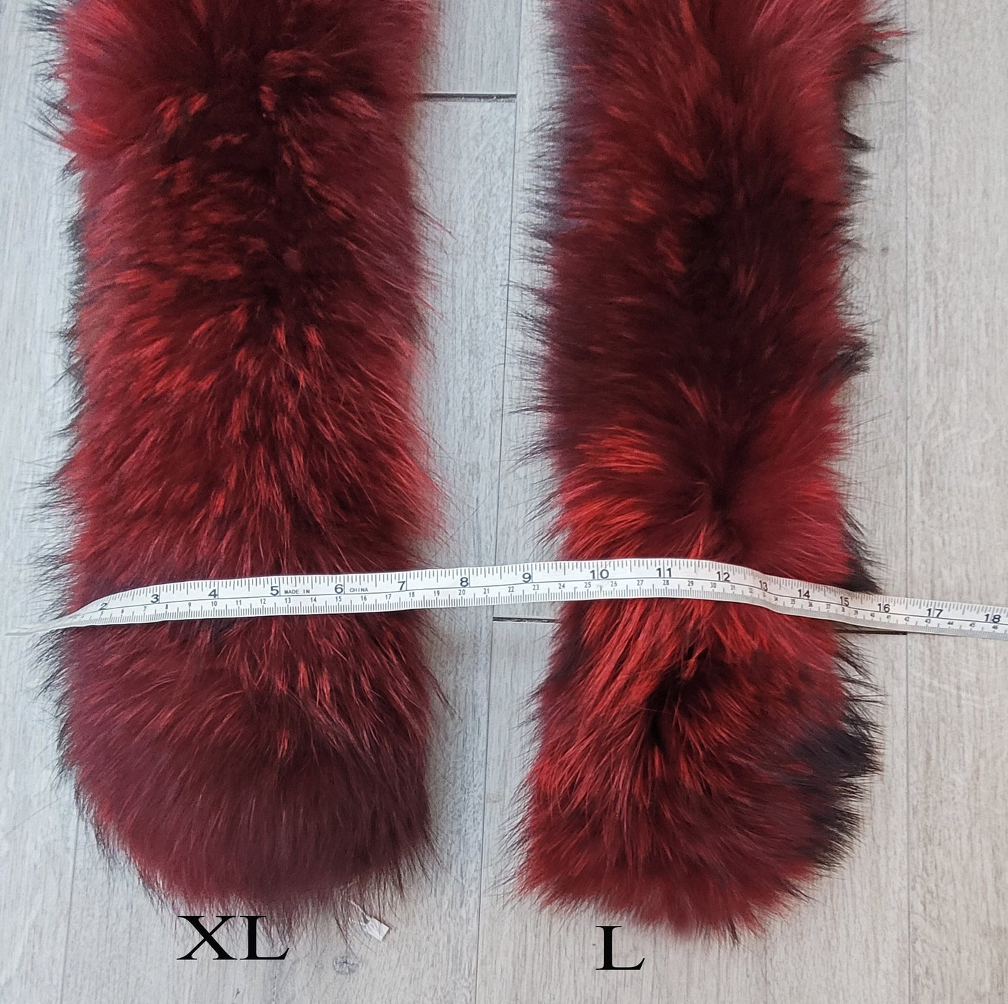 BY ORDER XL Large Red Real Raccoon Fur Collar, Fur Trim for Hoodie, Raccoon Fur Collar, Fur Scarf, Fur Ruff, Hood , Buttons included