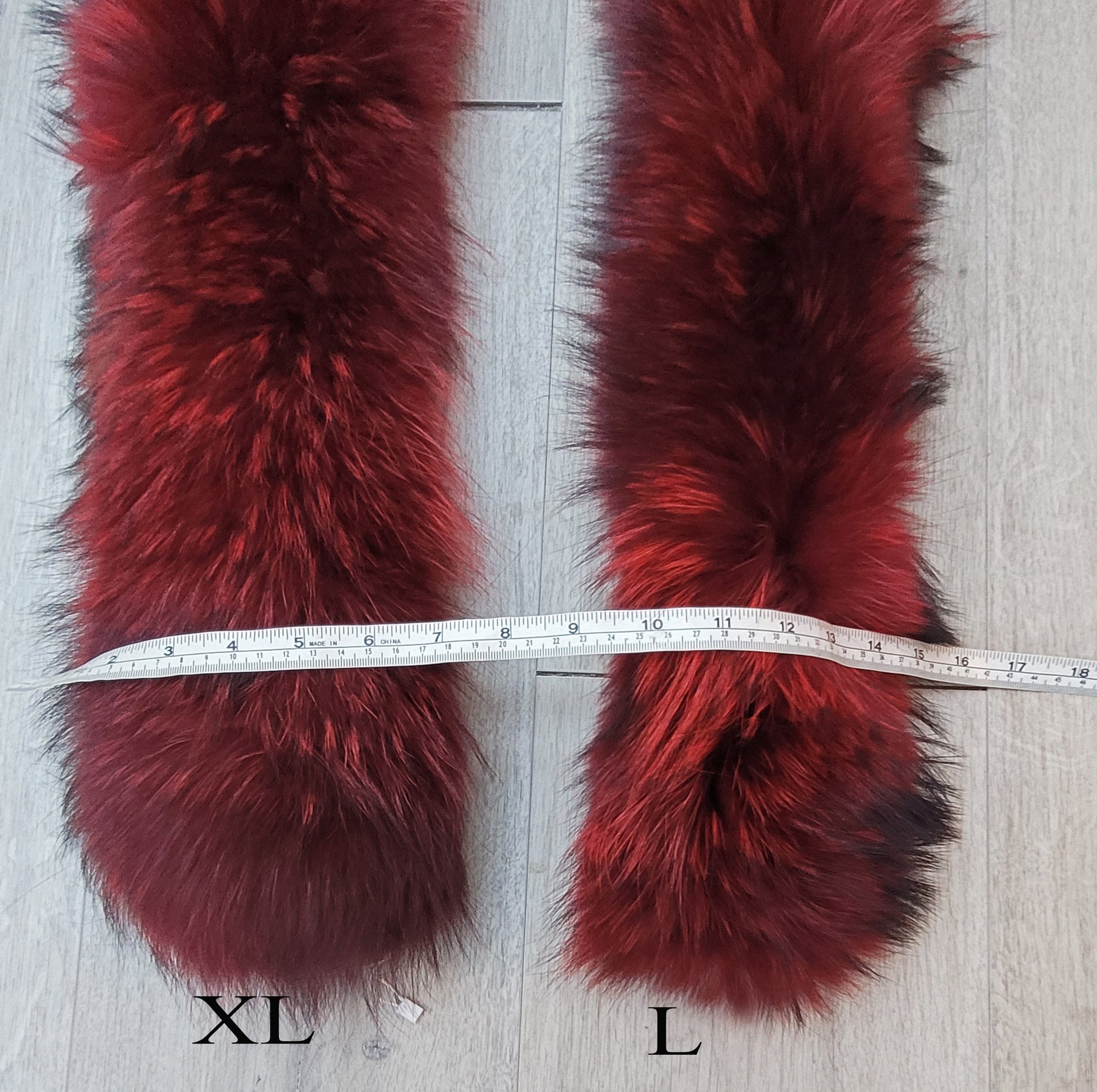 BY ORDER XL Large Red Real Raccoon Fur Collar, Fur Trim for Hoodie, Raccoon Fur Collar, Fur Scarf, Fur Ruff, Hood , Buttons included