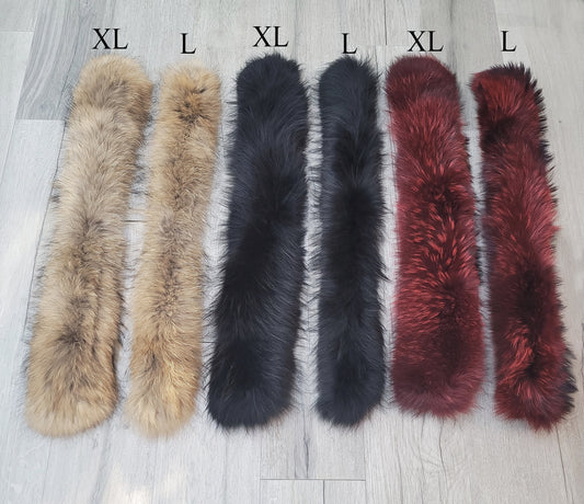 Finnish raccoon fur hood trim cut from genuine Finnish raccoon pelt – size L