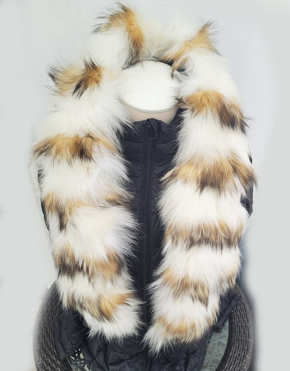 Ivory brown real fox fur scarf made from fur pieces – view 5