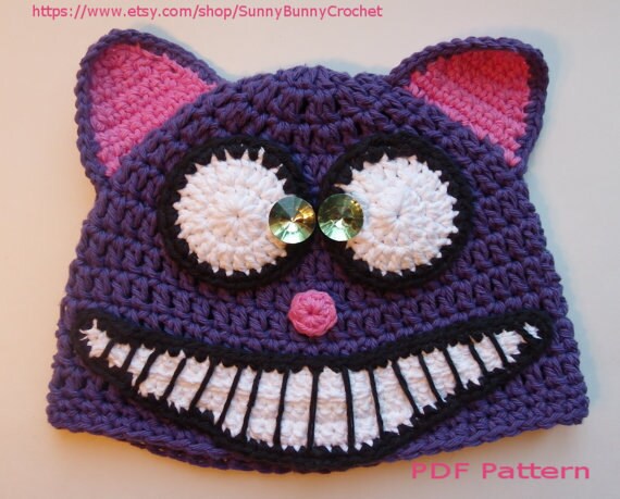 Cheshire Cat Crochet Hat Pattern: Alice in Wonderland Animal Beanie (PDF Pattern)