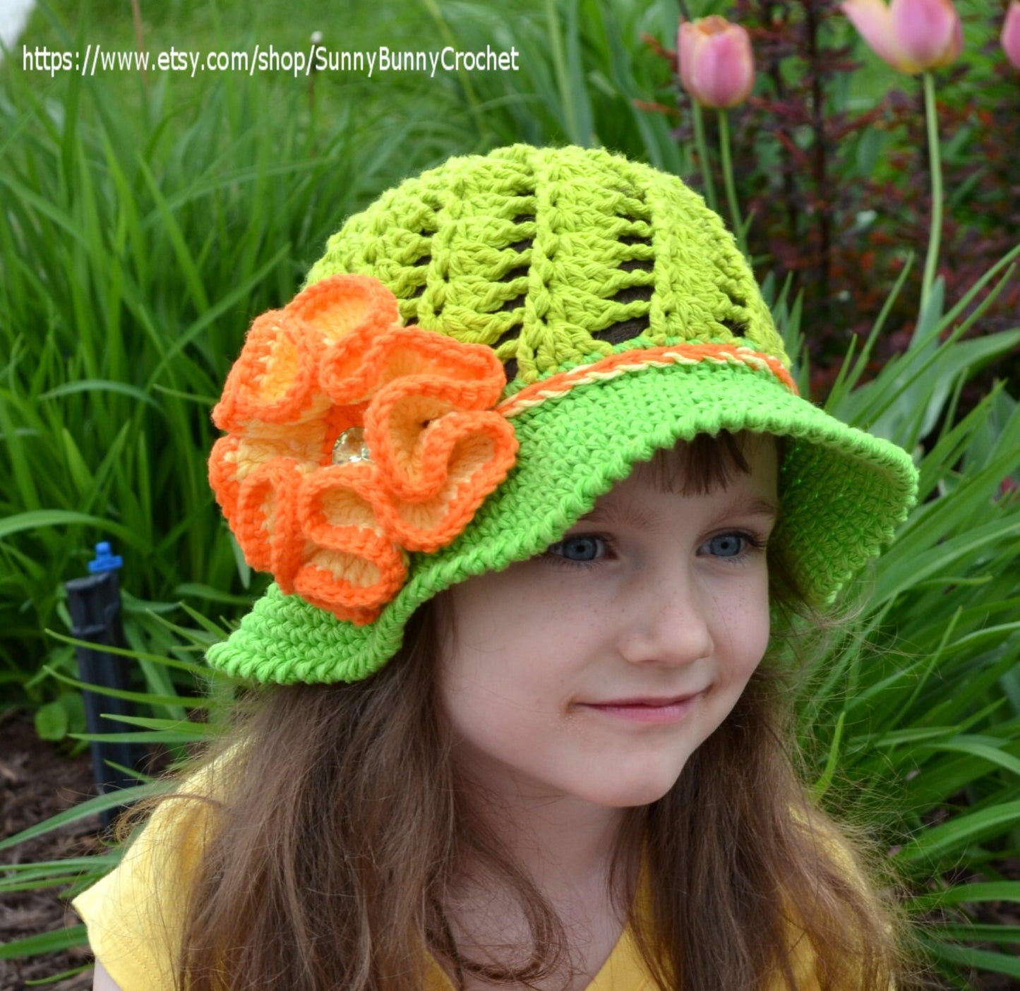 SUN HAT PATTERN, Crochet Hat Pattern, Child Hat, Crochet Pattern, Summer Crochet Hat, Flower, Brim Summer Hat, Chapeau de Soleil, Sun Hat