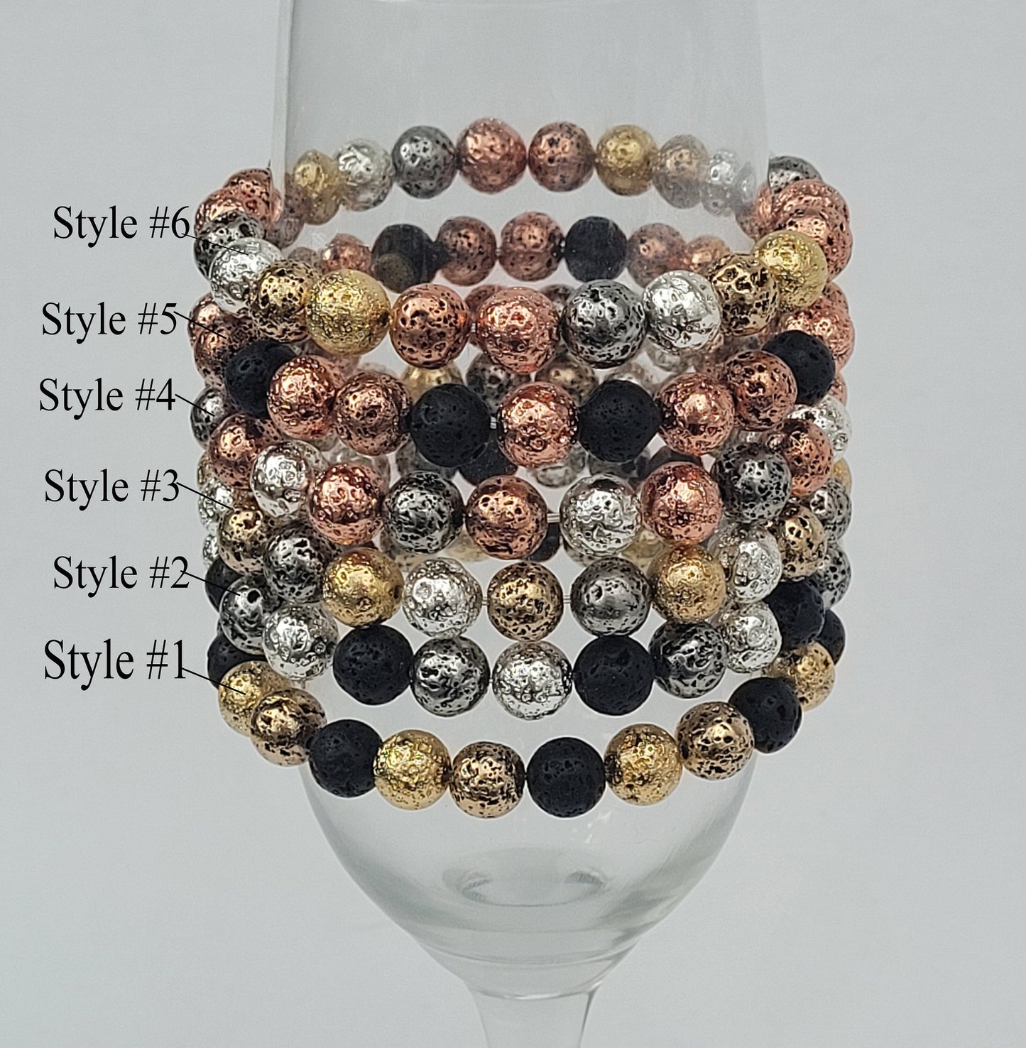 Lava Beaded Bracelet of different colors, shiny gold add silver plated  lava bracelets