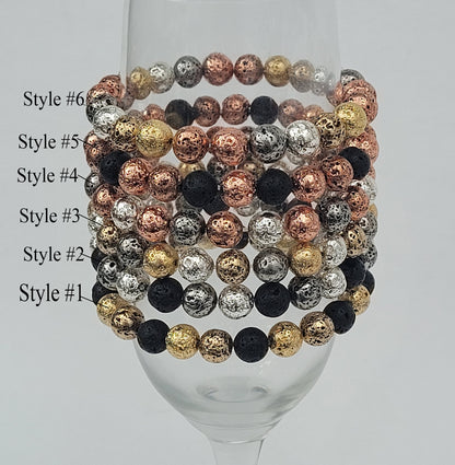 Lava Beaded Bracelet of different colors, shiny gold add silver plated  lava bracelets