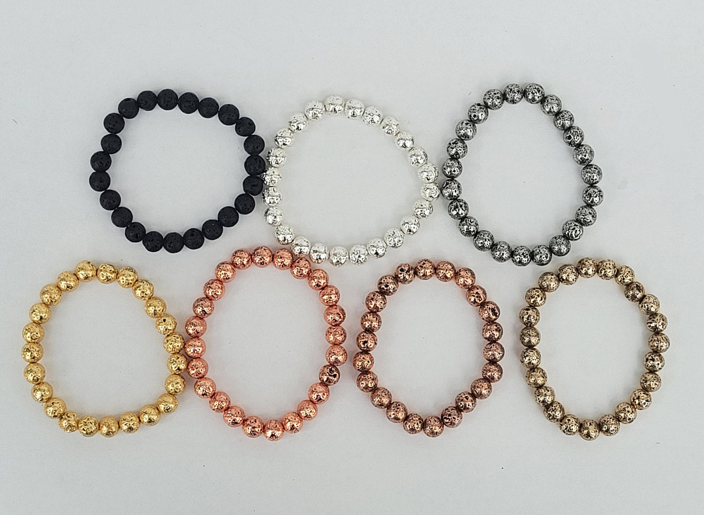 Gold Lava Crystal Stone Bracelet, Lava Beaded Bracelet, Diffuser Bracelet, Essential Oil Bracelet, Silver Lava Bracelet, Lava Stone, 8mm