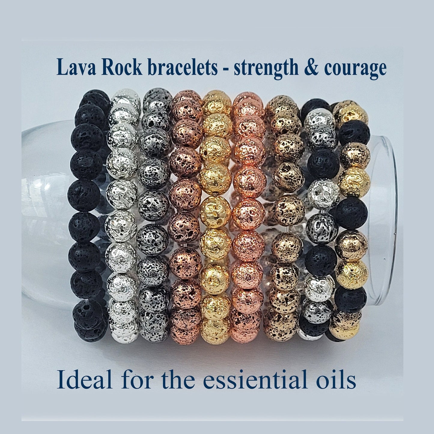 Gold Lava Crystal Stone Bracelet, Lava Beaded Bracelet, Diffuser Bracelet, Essential Oil Bracelet, Silver Lava Bracelet, Lava Stone, 8mm