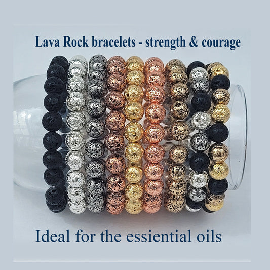 Gold Lava Crystal Stone Bracelet, Lava Beaded Bracelet, Diffuser Bracelet, Essential Oil Bracelet, Silver Lava Bracelet, Lava Stone, 8mm