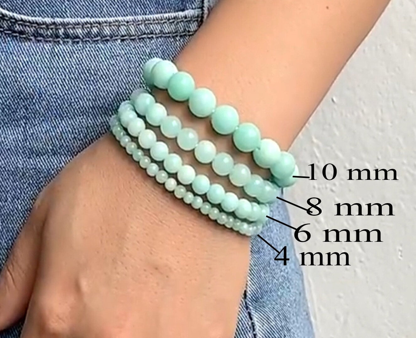 White, Gray and Black 100% natural crystal stone beaded bracelets for men and women of different sizes - 4mm, 6 mm, 8 mm, 10 mm