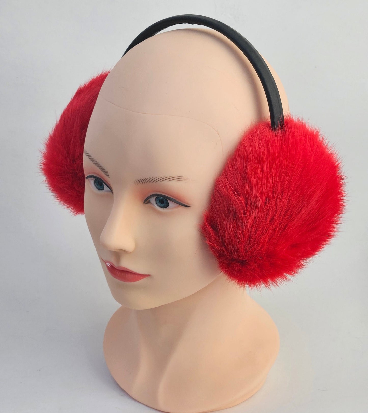 Red Fur Earmuffs, Real Fur Ear Warmer, Girls Earmuffs, Large Ear Muffs, Fluffy Ear Muffs, Earmuffs Women, Rabbit Fur Earmuff, Ear Warmers