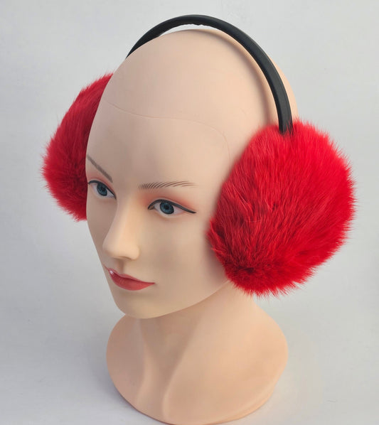 Red Fur Earmuffs, Real Fur Ear Warmer, Girls Earmuffs, Large Ear Muffs, Fluffy Ear Muffs, Earmuffs Women, Rabbit Fur Earmuff, Ear Warmers