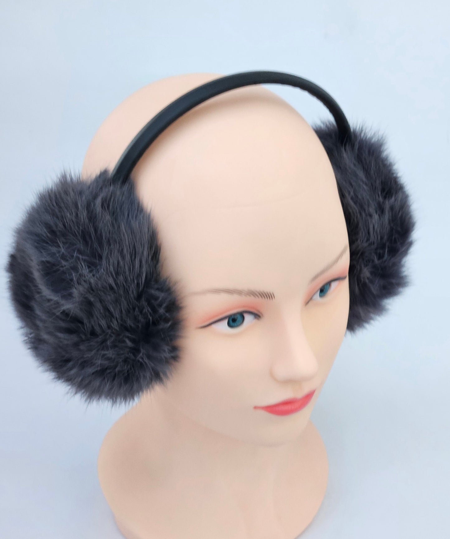 Gray Real Fur Earmuffs, Rabbit Fur Ear Warmer, Gray Earmuffs, Large Ear Muffs, Fluffy Ear Muffs, Earmuffs Women, Rabbit Fur Earmuff