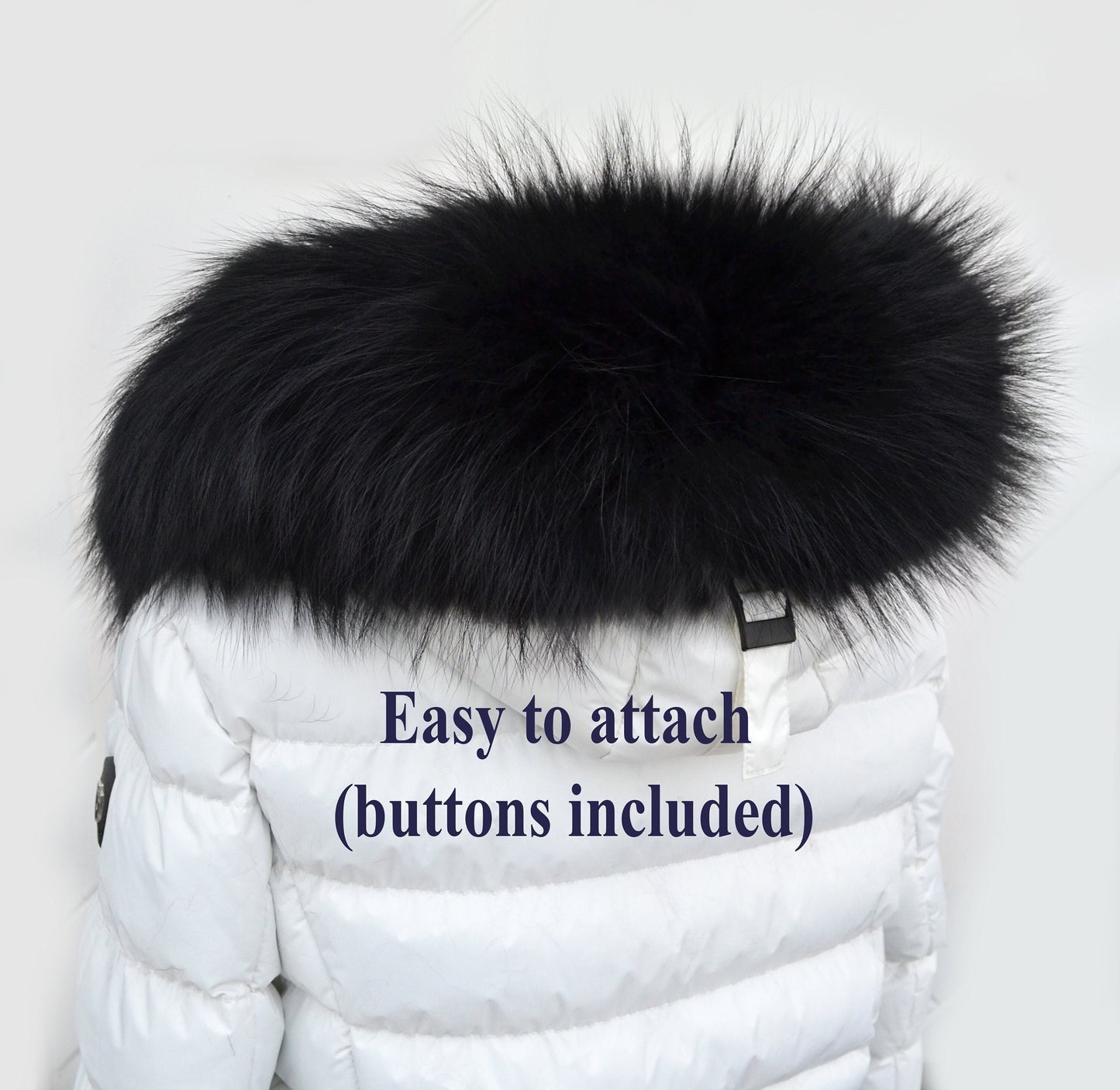 BY ORDER XL Large Black Real Raccoon Fur Collar, Fur Trim for Hoodie, Raccoon Fur Collar, Fur Scarf, Fur Ruff, Hood , Buttons included