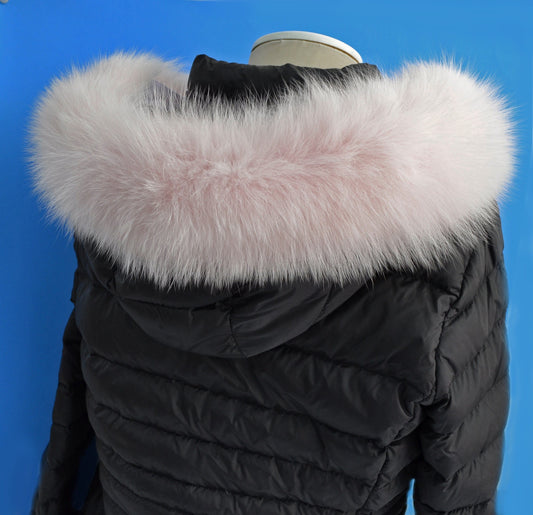 READY to SHIP From Pieces! XL Large Full Finnish Real Fox Fur Collar, Fur Trim for Hoodie, Fox Fur Collar, Fur Scarf, Fur Ruff, Pink Fox