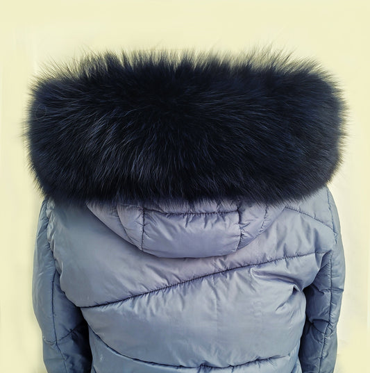 READY to SHIP From Pieces! XL Large Full Finnish Real Fox Fur Collar, Fox Fur Collar, Fur Trim for Hoodie, Fur Scarf, Fur Ruff, Blue Fox