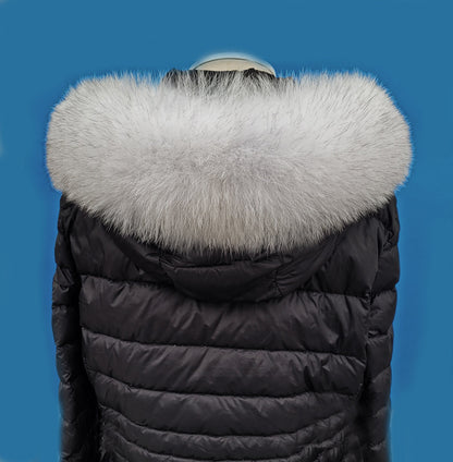 White with Black Tips Fox Fur Hood Trim – Genuine Fox Pelt – Size XL