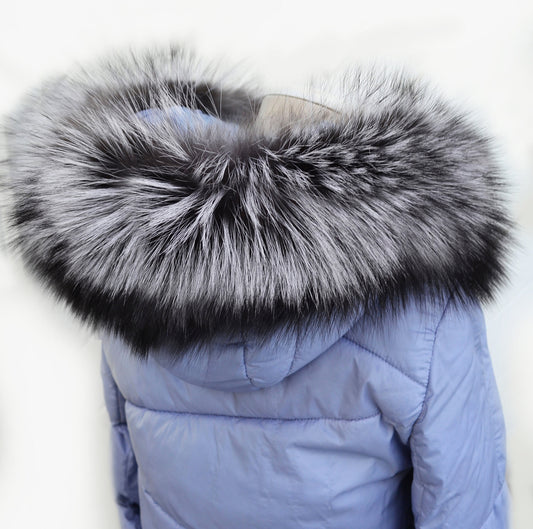 BY ORDER, XL Real Silver Fox Fur Trim Hood, Large Fur collar trim, Fox Fur Collar, Fur Scarf, Fur Ruff, Fox Fur Hood, Fox Fur, Stripes