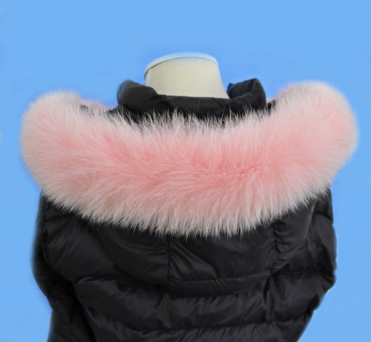 Pink Arctic fox fur hood trim cut from genuine Arctic fox pelt – size S