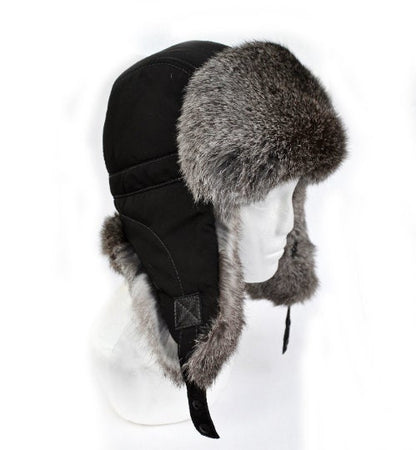 Fur Ear Flap Hat, Men real fur hat, Trapper Hat, Aviator Hat, Ushanka, Russian Hat, Ski Hat, Rabbit Fur, Fur Hat Ear Flaps, Gray fur