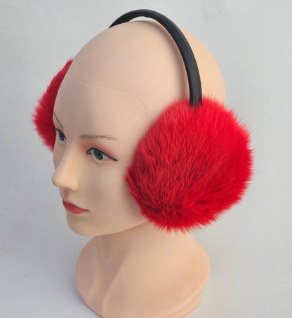 Red Fur Earmuffs, Real Fur Ear Warmer, Girls Earmuffs, Large Ear Muffs, Fluffy Ear Muffs, Earmuffs Women, Rabbit Fur Earmuff, Ear Warmers